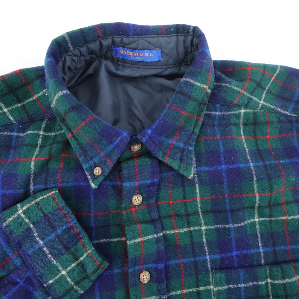 Vintage Pendleton Plaid Wool Lined Shirt Green Long Sleeve Women XL - Flaws